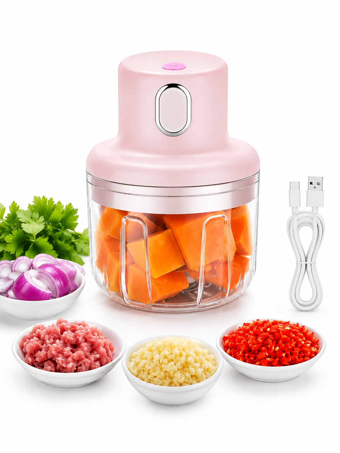 Mini Electric Food Chopper USB Rechargeable – Portable Garlic, Onion & Vegetable Cutter